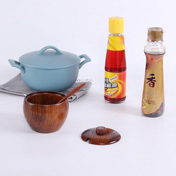 Βάζο μπαχαρικών από μασίφ ξύλο Ζαχαριέρα Αλάτι πιπέρι Κουτί καρυκευμάτων Ιαπωνικό στυλ με και καπάκι Εργαλείο κουζίνας