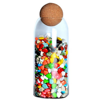 Γυάλινο βάζο χωρίς μόλυβδο από φελλό μπάλα με καπάκι Δεξαμενή αποθήκευσης μπουκάλι Σφραγισμένα κουτιά τσαγιού Δημητριακά Διαφανή βάζα αποθήκευσης