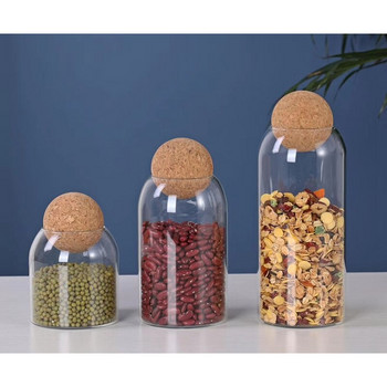 Топчеста тапа Безоловен стъклен буркан с капак Бутилка Резервоар за съхранение Запечатани кутии за чай Зърнени храни Прозрачни буркани за съхранение