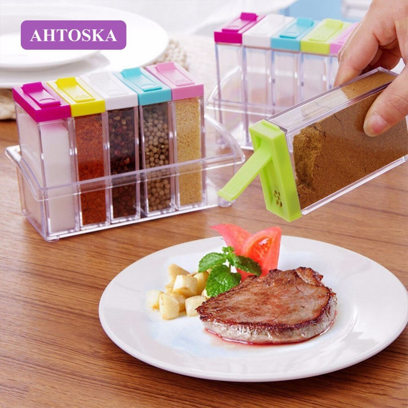 Sada plastových fliaš na korenie, organizér na korenie, úložný box, kuchynská soľnička a korenička, soľnička a korenička