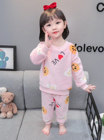 Детска плюшена пижама от две части за момичета