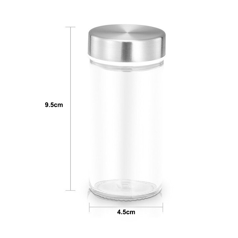 Vysokokvalitná prázdna sklenená fľaša na korenie, korenie, kuchynské náradie, korenie, vodotesná skladovacia fľaša s krytom z nehrdzavejúcej ocele