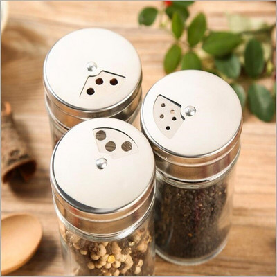 Virtuvės reikmenys nerūdijančio plieno dangteliu Pagardų puodukas Prieskonių Butelis Stiklas ir medžiagos Druskos celiuliozės sukimosi reglamentas 3/6 vnt.