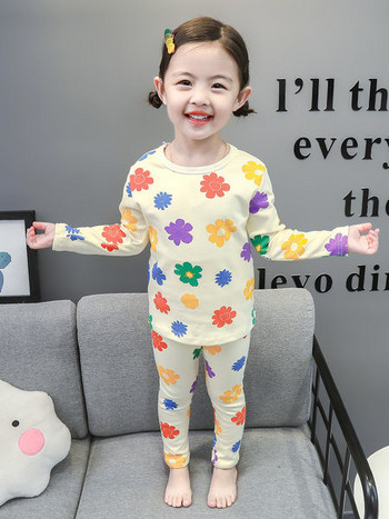 Детска пижама с флорален десен за момичета -две части