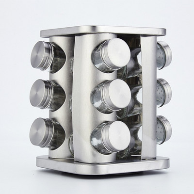 12 ks s otočným držiakom Kuchynské potreby Nerezové nádoby na koreniny Soľ Korenie Stojan na koreniny Sklenená sada fliaš na korenie