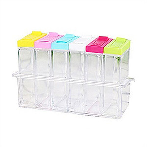 Skaidrus prieskonių indelio rinkinys Druskos ir pipirų prieskonių buteliukas spalvingas dangtelis virtuvės prieskonių kruopų laikymo talpyklos prieskonių lentynėlė