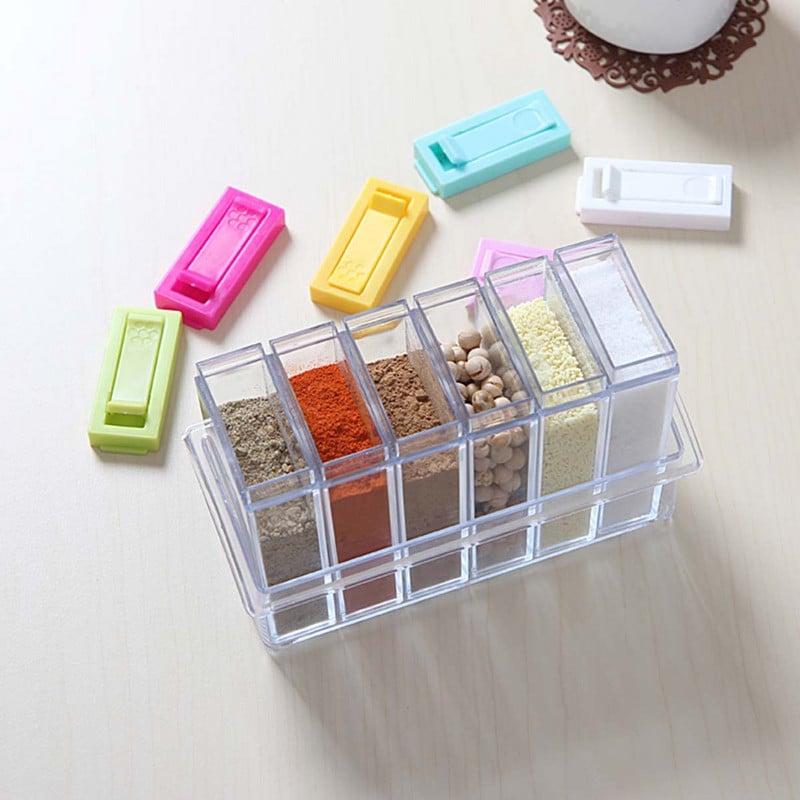 Skaidrus prieskonių indelio rinkinys Druskos ir pipirų prieskonių buteliukas spalvingas dangtelis virtuvės prieskonių kruopų laikymo talpyklos prieskonių lentynėlė