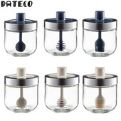 Stiklinės prieskonių dėžutės šaukšto dangtelis Integruotas prieskonių indelio derinys prieskonių indelis Virtuvės reikmenys Druskos plaktuvas Aliejaus butelis Prieskonių įrankiai