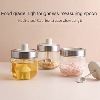 Stiklinės prieskonių dėžutės šaukšto dangtelis Integruotas prieskonių indelio derinys prieskonių indelis Virtuvės reikmenys Druskos plaktuvas Aliejaus butelis Prieskonių įrankiai