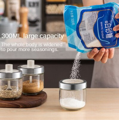 Stiklinės prieskonių dėžutės šaukšto dangtelis Integruotas prieskonių indelio derinys prieskonių indelis Virtuvės reikmenys Druskos plaktuvas Aliejaus butelis Prieskonių įrankiai