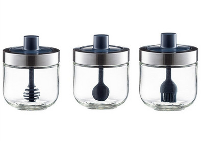 Stiklinės prieskonių dėžutės šaukšto dangtelis Integruotas prieskonių indelio derinys prieskonių indelis Virtuvės reikmenys Druskos plaktuvas Aliejaus butelis Prieskonių įrankiai