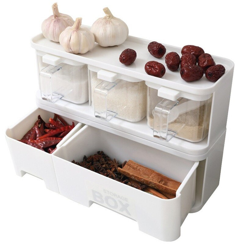 Kuchynské náradie na varenie Jednoduchý stojan na korenie s vekom a lyžicou Kreatívna krabička na korenie Bylinky Korenie Úložná nádoba na korenie Jar