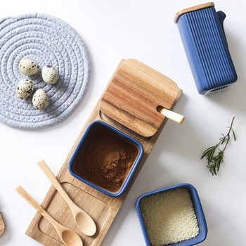 Ξύλινο κάλυμμα Nordic Kitchen Salt Shaker Ριγέ κεραμικό Σετ μπουκαλιών λαδιού για καρύκευμα Ελαφρύ ματ κουτί καρυκευμάτων