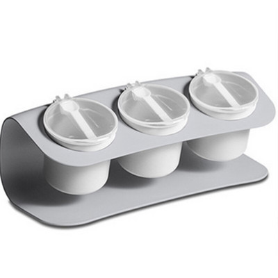 Trijų ląstelių prieskonių dėžutė virtuvės prieskonių stiklainiui prieskonių laikymo talpykla, skirta prieskonių druskai, cukrui, pagardų indeliams su šaukštais