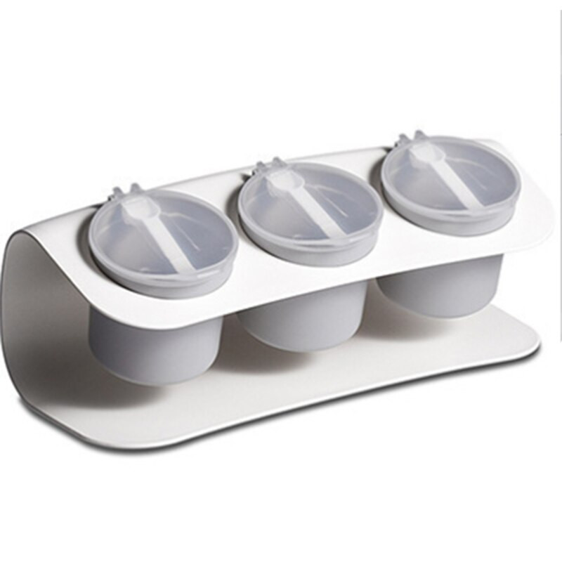 Trijų ląstelių prieskonių dėžutė virtuvės prieskonių stiklainiui prieskonių laikymo talpykla, skirta prieskonių druskai, cukrui, pagardų indeliams su šaukštais