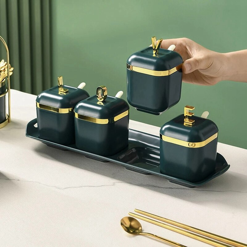 Namų virtuvė Prieskonių dėžutė Įrankiai Plastikinis prieskonių stiklainis Žalias Pnompenio druskos puodas Cukraus dubuo