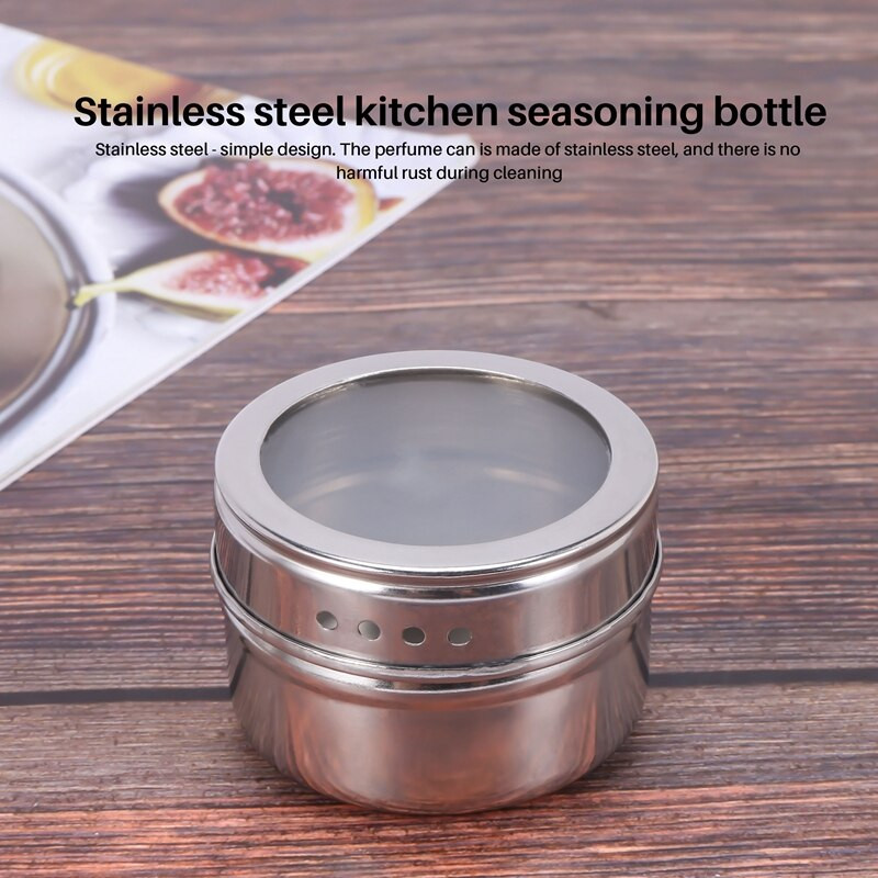 6 ks / sada magnetických dóz na korenie s priehľadným viečkom, nerezová oceľ, úložná nádoba na korenie, omáčky, hrnce, kuchynský držiak na korenie, domáce potreby