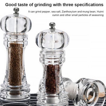 Ακρυλικός μύλος πιπεριάς 3 μεγεθών Clear Ceramic Pepper Corns Mill θαλάσσιου αλατιού Ρυθμιζόμενος χοντρός μύλος πιπεριού Εργαλείο καρυκευμάτων