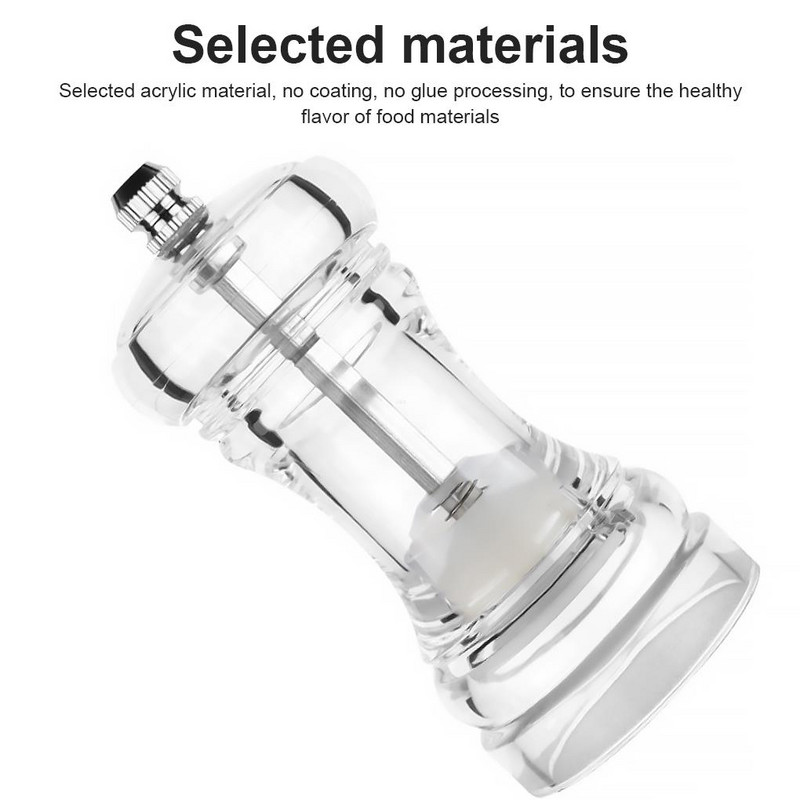 3 dydžių akrilo pipirų smulkintuvas Skaidrus keraminis pipirų žirnelių jūros druskos malūnas Reguliuojamas stambumo pipirų malūnėlis prieskonių įrankis