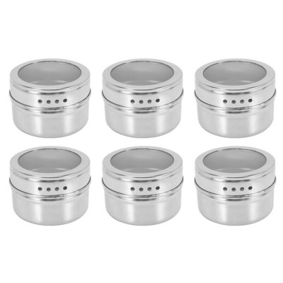 6 ks / sada magnetických dóz na korenie s priehľadným viečkom, nerezová oceľ, úložná nádoba na korenie, omáčky, hrnce, kuchynský držiak na korenie, domáce potreby