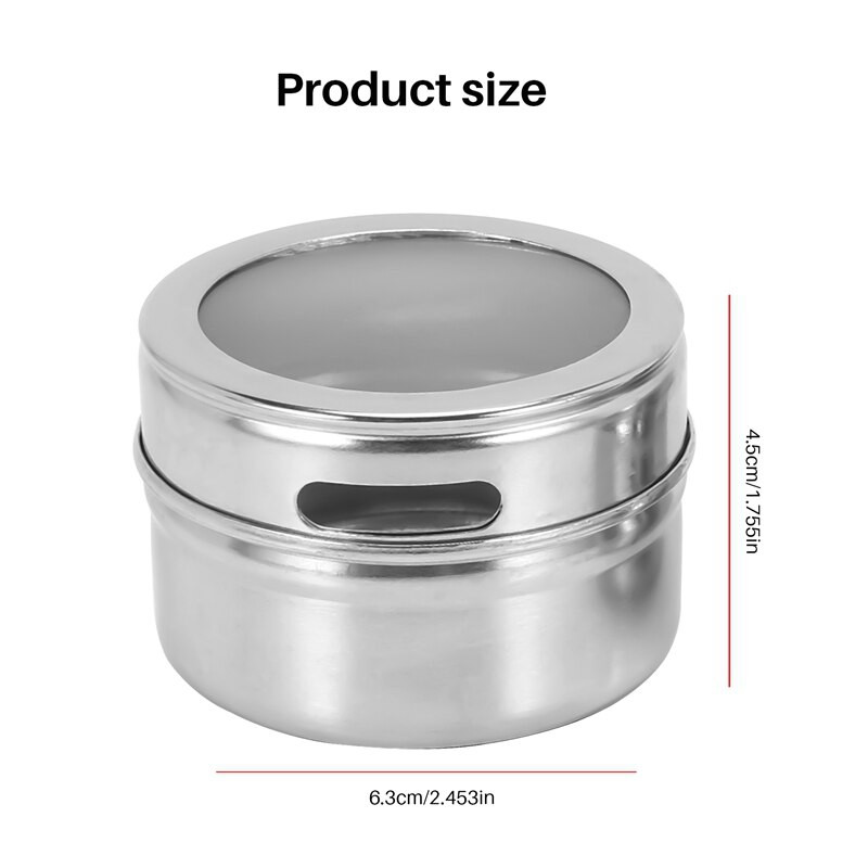 6 ks / sada magnetických dóz na korenie s priehľadným viečkom, nerezová oceľ, úložná nádoba na korenie, omáčky, hrnce, kuchynský držiak na korenie, domáce potreby