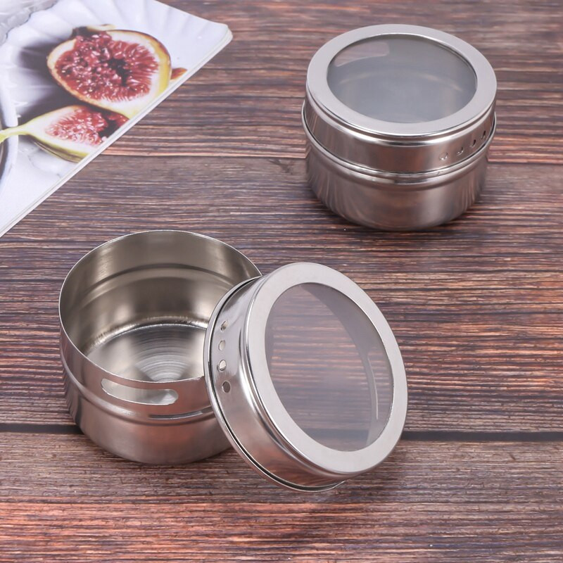 6 ks / sada magnetických dóz na korenie s priehľadným viečkom, nerezová oceľ, úložná nádoba na korenie, omáčky, hrnce, kuchynský držiak na korenie, domáce potreby