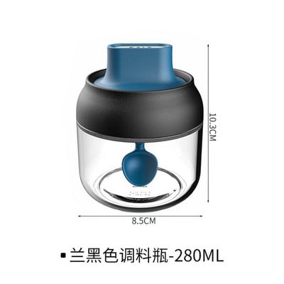 Sklenené fľaše na korenie v kuchyni, sklenená nádoba na cukor, soľ, med, 280 ml, úložná krabička na korenie s vekom, štetcom, lyžicou a príslušenstvom 1 ks