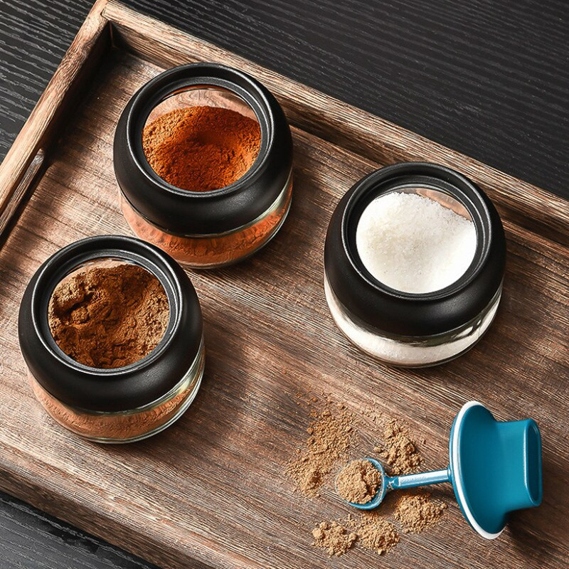 Sklenené fľaše na korenie v kuchyni, sklenená nádoba na cukor, soľ, med, 280 ml, úložná krabička na korenie s vekom, štetcom, lyžicou a príslušenstvom 1 ks