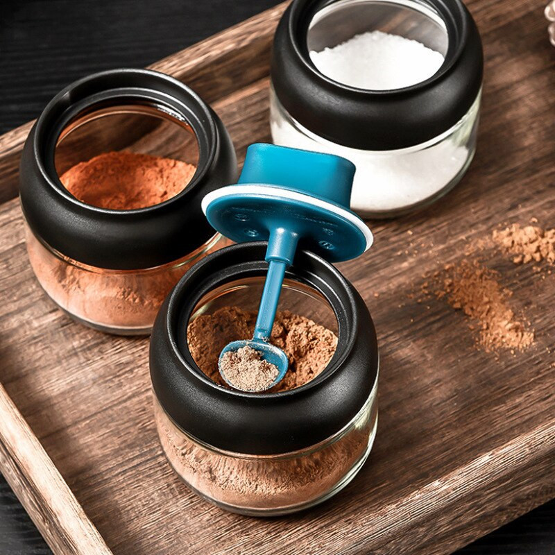 Sklenené fľaše na korenie v kuchyni, sklenená nádoba na cukor, soľ, med, 280 ml, úložná krabička na korenie s vekom, štetcom, lyžicou a príslušenstvom 1 ks