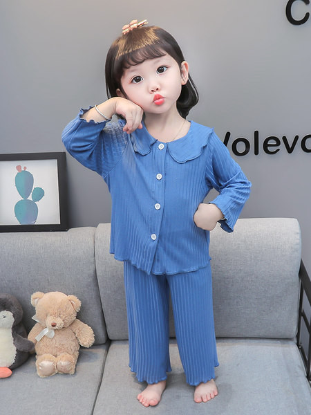 Jarné a jesenné dievčenské dvojdielne pyžamo s golierom a zapínaním na gombíky