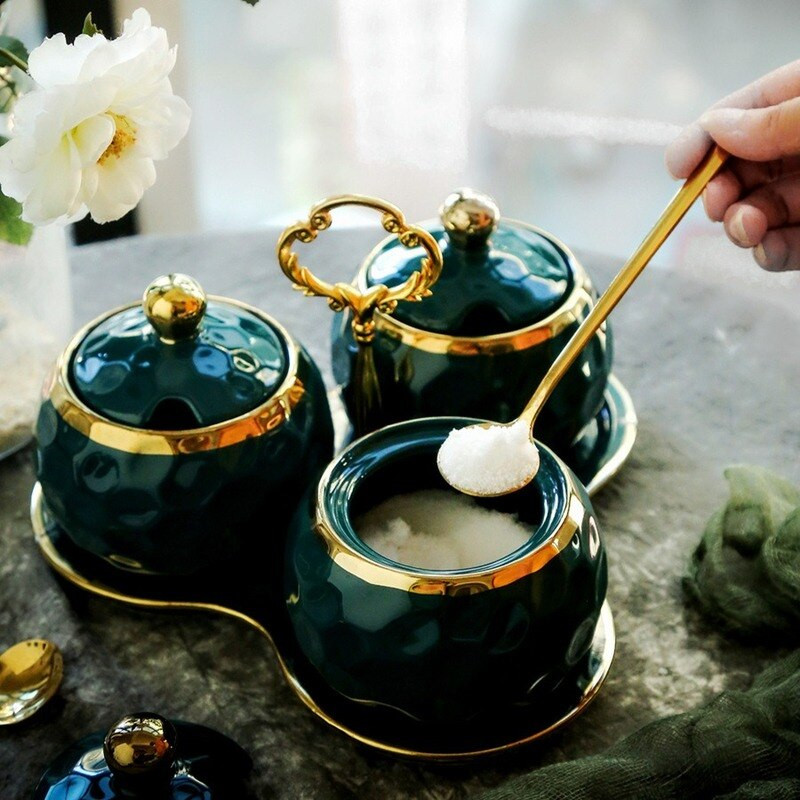 Virtuvės prieskonių įrankiai Žalia laikymo dėžutė Keramika Prieskonių indelis Buitinis virtuvės komplektas Pagardų Buteliai Aliejus Druska Prieskonių Indelis