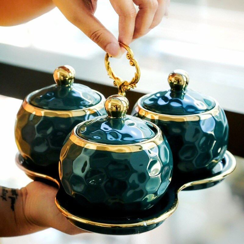 Virtuvės prieskonių įrankiai Žalia laikymo dėžutė Keramika Prieskonių indelis Buitinis virtuvės komplektas Pagardų Buteliai Aliejus Druska Prieskonių Indelis