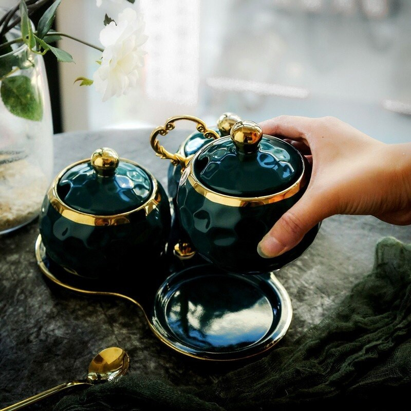 Virtuvės prieskonių įrankiai Žalia laikymo dėžutė Keramika Prieskonių indelis Buitinis virtuvės komplektas Pagardų Buteliai Aliejus Druska Prieskonių Indelis