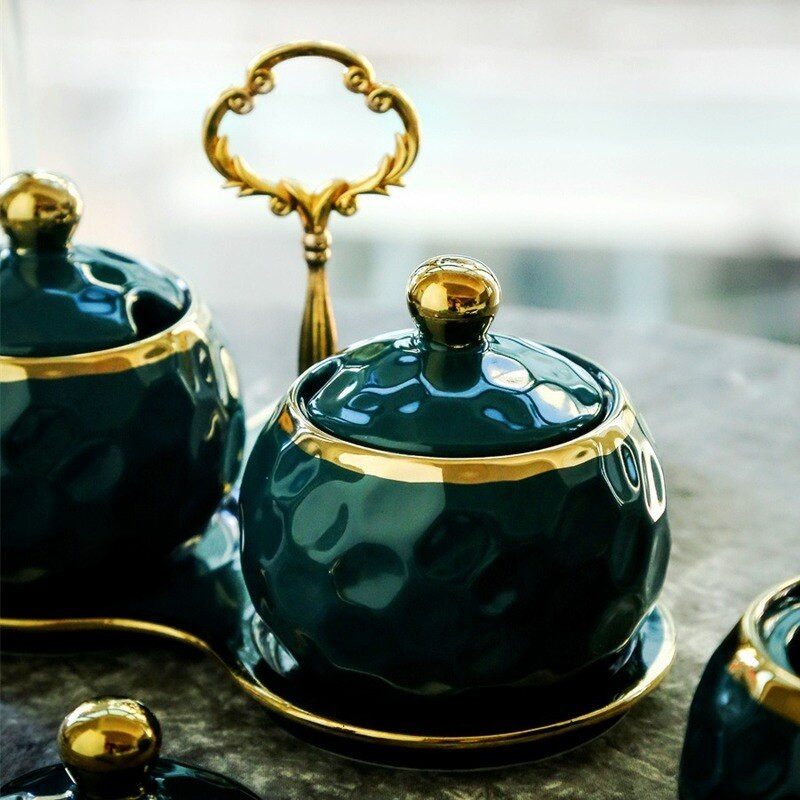 Virtuvės prieskonių įrankiai Žalia laikymo dėžutė Keramika Prieskonių indelis Buitinis virtuvės komplektas Pagardų Buteliai Aliejus Druska Prieskonių Indelis