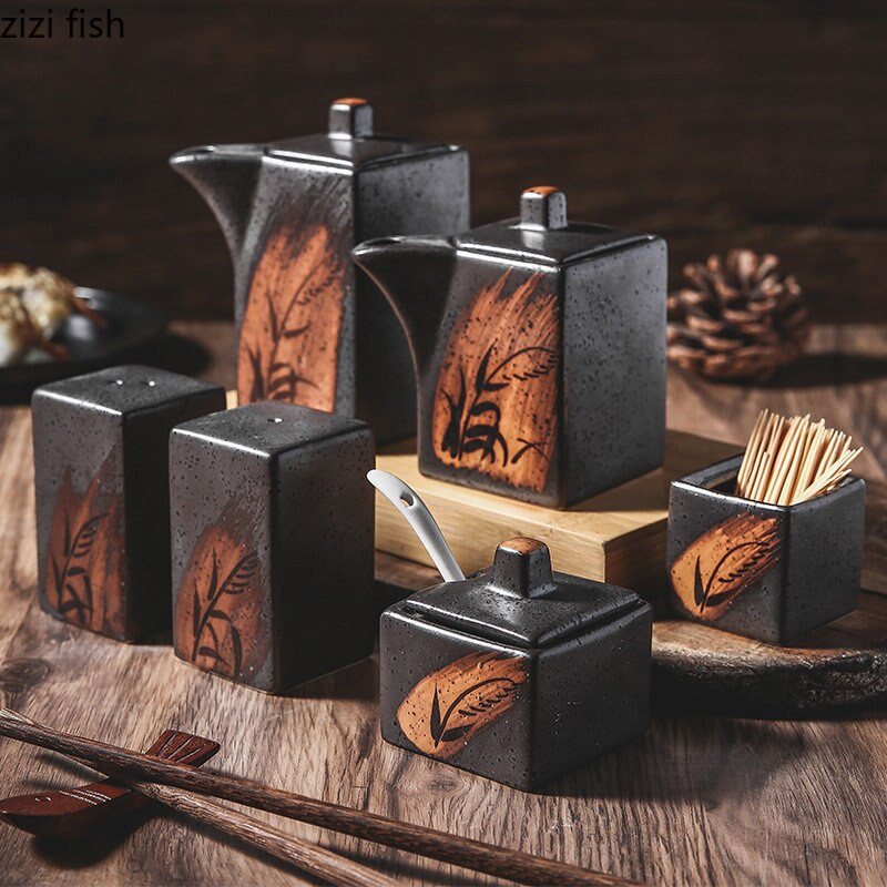 Creative Keraminiai aliejaus buteliai Prieskonių indelis Druskos ir pipirų plaktuvai Namų virtuvė Prieskonių įrankiai Prieskonių stiklainiai Dėžė Virtuvės priedai