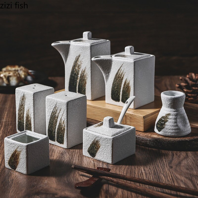 Creative Keraminiai aliejaus buteliai Prieskonių indelis Druskos ir pipirų plaktuvai Namų virtuvė Prieskonių įrankiai Prieskonių stiklainiai Dėžė Virtuvės priedai