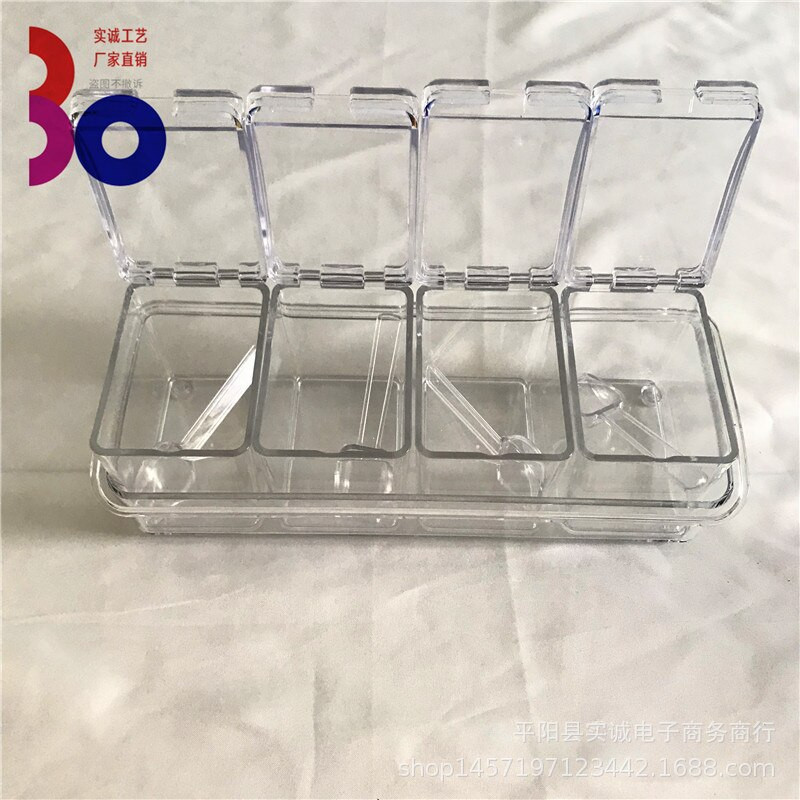 4-článková priehľadná sada korenín s lyžičkou a viečkom, soľ a korenie, fľaša na korenie, kuchynská nádoba na korenie