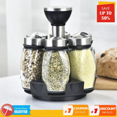 Nerezová oceľová rotačná sada koreniacich nádob, kuchynská soľnička a korenička, domáca fľaša, omáčka, korenie, stojan na korenie