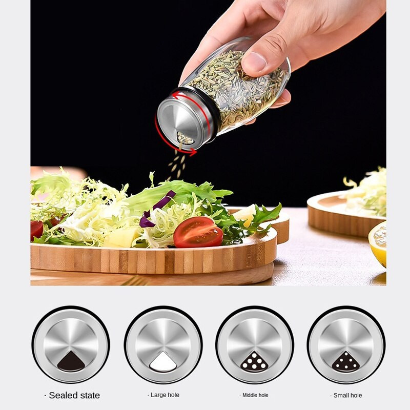 Nerezová oceľová rotačná sada koreniacich nádob, kuchynská soľnička a korenička, domáca fľaša, omáčka, korenie, stojan na korenie