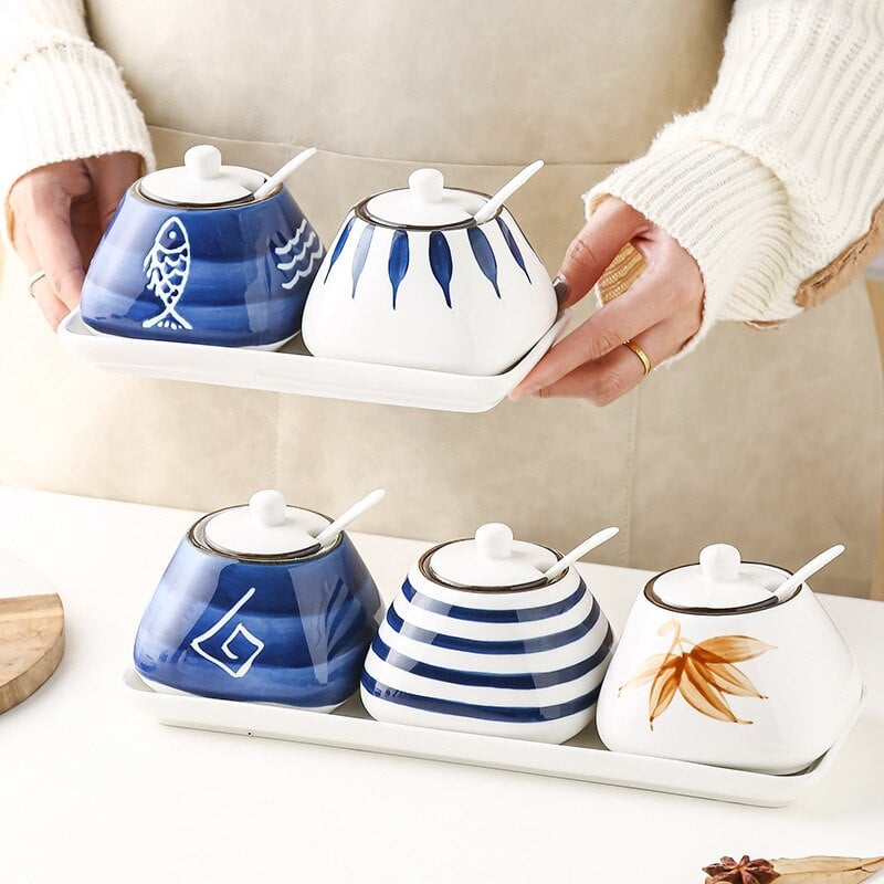 Keramická korenie do kuchyne, soľnička do domácnosti, korenie v krabičke, fľaša na korenie, cukor, glutaman sodný, sada korenia