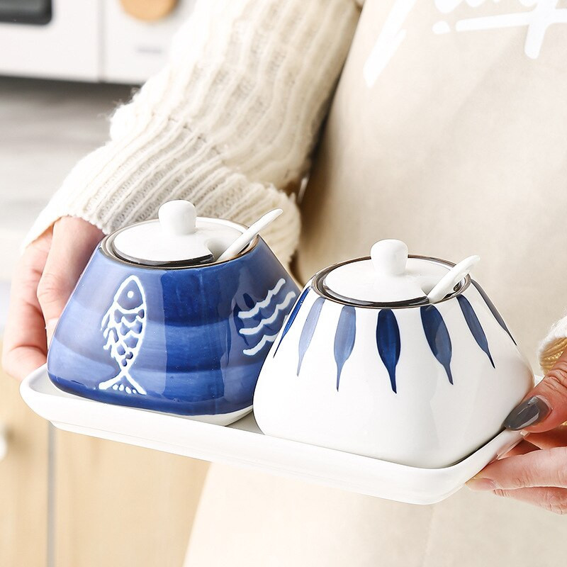 Keramická korenie do kuchyne, soľnička do domácnosti, korenie v krabičke, fľaša na korenie, cukor, glutaman sodný, sada korenia