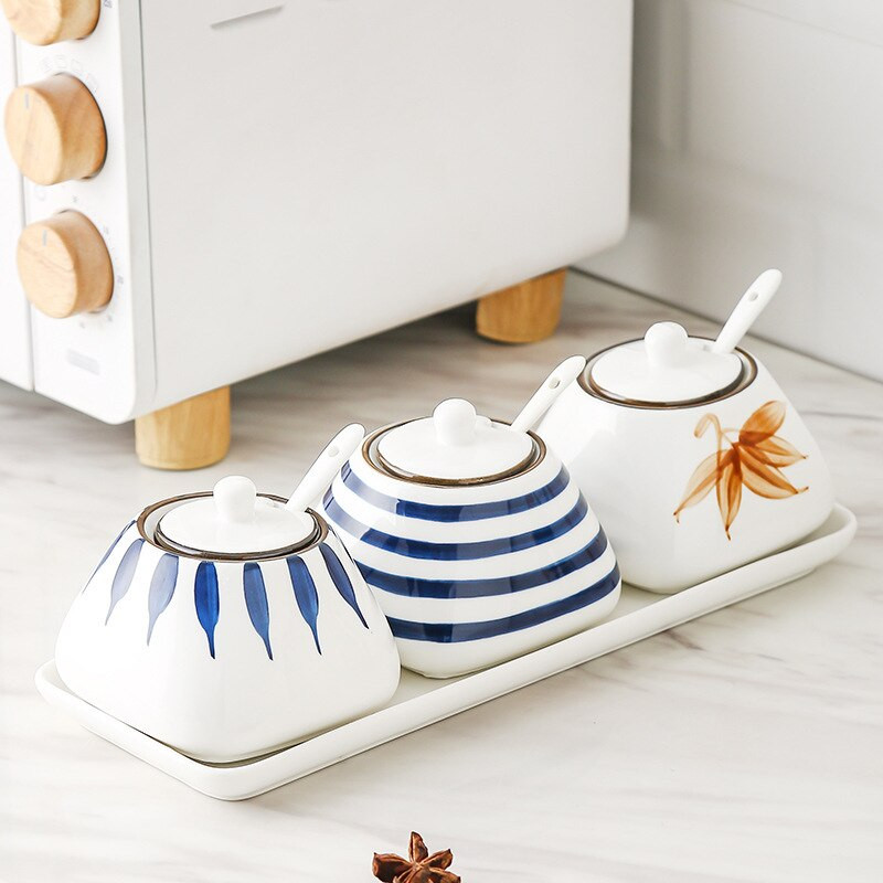 Keramická korenie do kuchyne, soľnička do domácnosti, korenie v krabičke, fľaša na korenie, cukor, glutaman sodný, sada korenia