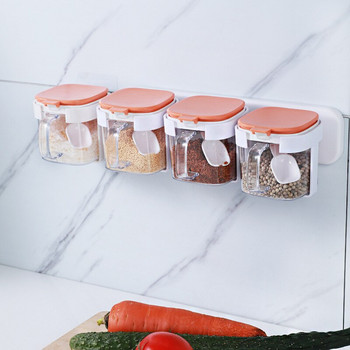 Επιτοίχια Κουτί καρυκευμάτων Κουζίνα χωρίς γροθιά με καπάκι Κουτάλι αποθήκευσης πιπέρι μονονάτριο γλουταμινικό αλάτι Συνδυασμός Σπίτι