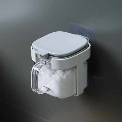 Nástenná kuchynská koreniaca dóza bez dierovačov s vekom, lyžicou, úložným priestorom na korenie, glutamát sodný, soľnička, kombinácia domáceho náradia