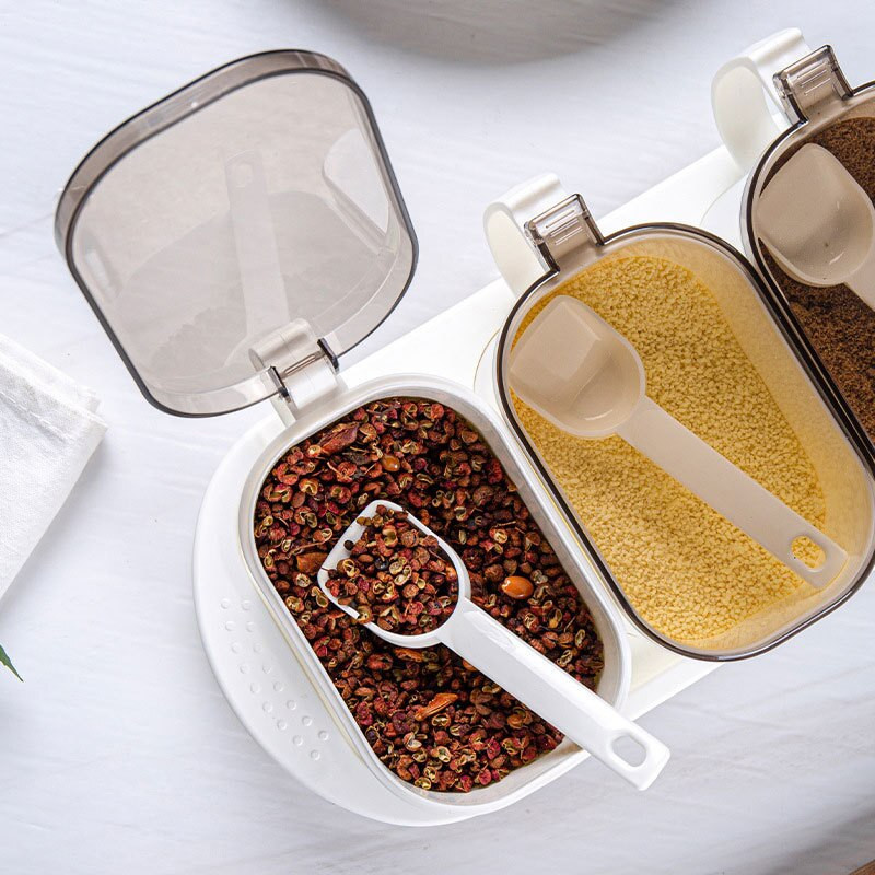 Kuchynská korenie do domácnosti, plastová korenie nádoba, úložný box na korenie, sada koreniacich fliaš