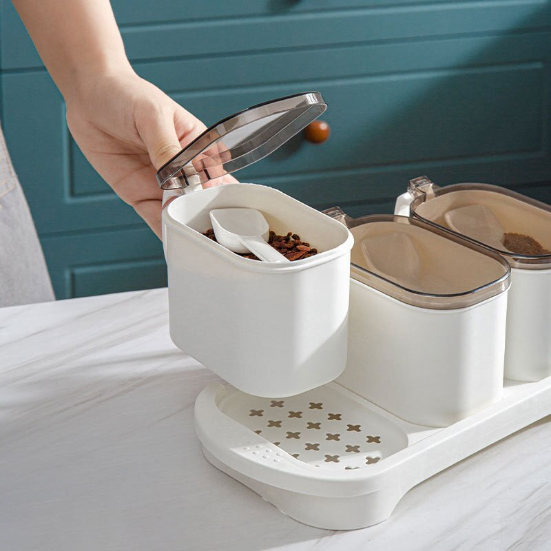 Kuchynská korenie do domácnosti, plastová korenie nádoba, úložný box na korenie, sada koreniacich fliaš