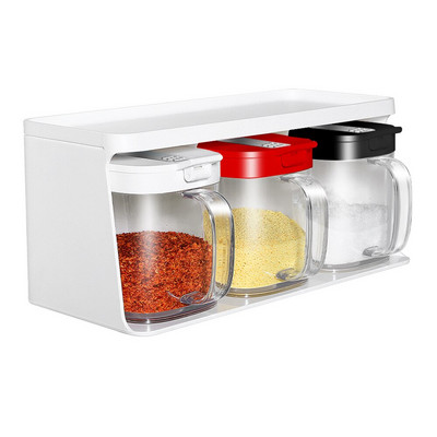 Automaticky vyklápacia korenie, nástenná plastová nádoba na korenie s lyžičkou, soľou a korením do kuchyne, stojan na korenie
