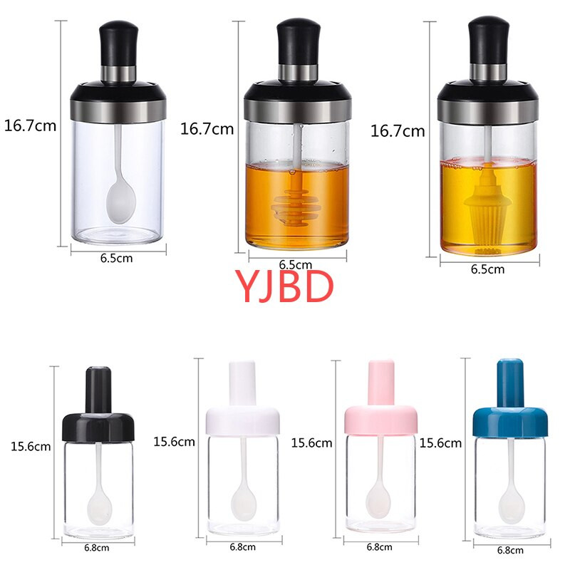 Sklenené nádoby na korenie YJBD s lyžičkou, olejom, medom, soľou a korením, dávkovačom fľaše, kuchynské príslušenstvo