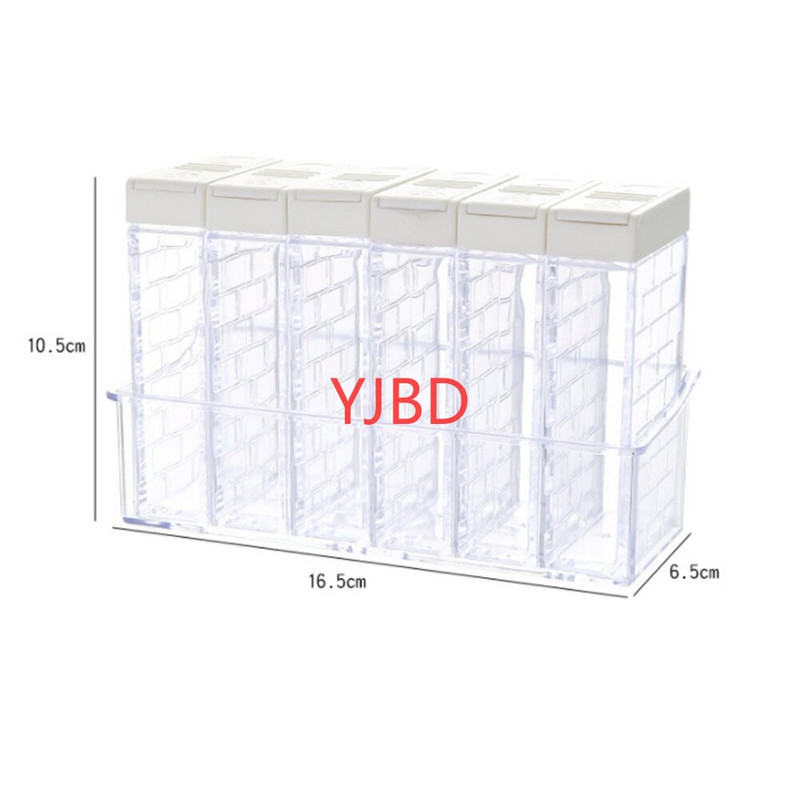 YJBD Akrylové priehľadné korenie Jar Veko Korenie Box 6ks/Sada Kuchynské náradie Soľ Korenie Krabička na úschovu kontajnerov