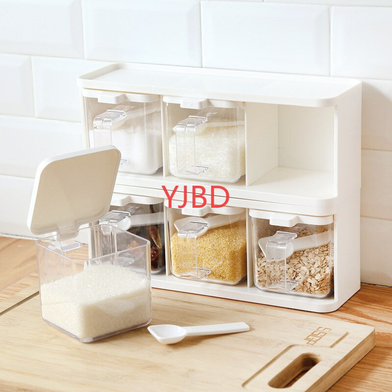 Jednoduchý kuchynský stojan na korenie s vekom a lyžicou, korenie, nádoba na bylinkové korenie, korenie, varenie s rukoväťou